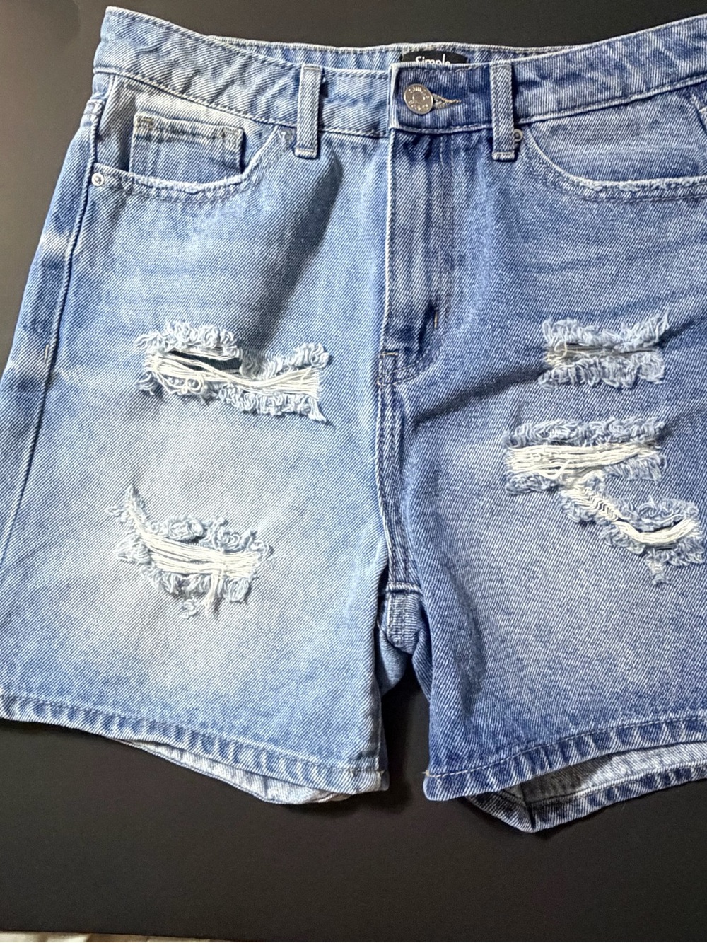 Classic Light Blue Distressed Jean Shorts - Women